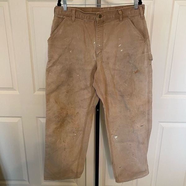 Carhartt Mens B11 Original Dungaree Fit Duck Utility Work Pants Brown Size 36x30