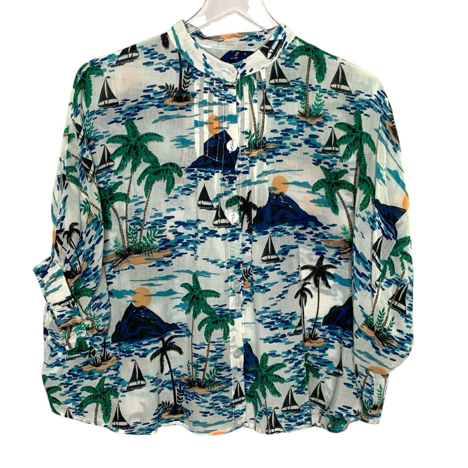 Emerson Fry OS Mandarin Collar Top Tropics India Collection Travel Vacation