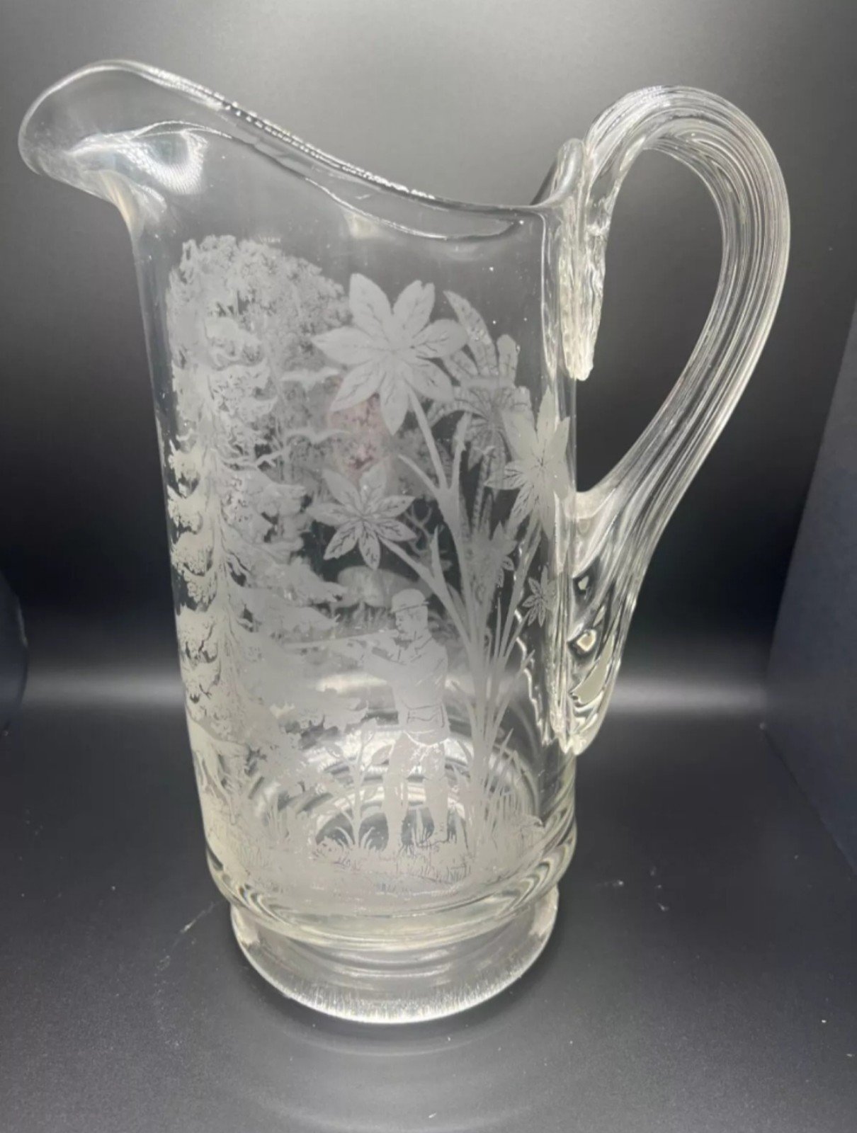 EAPG Gillinder & Sons Deer and Dog Water Pitcher 1880's 2 Quart 10