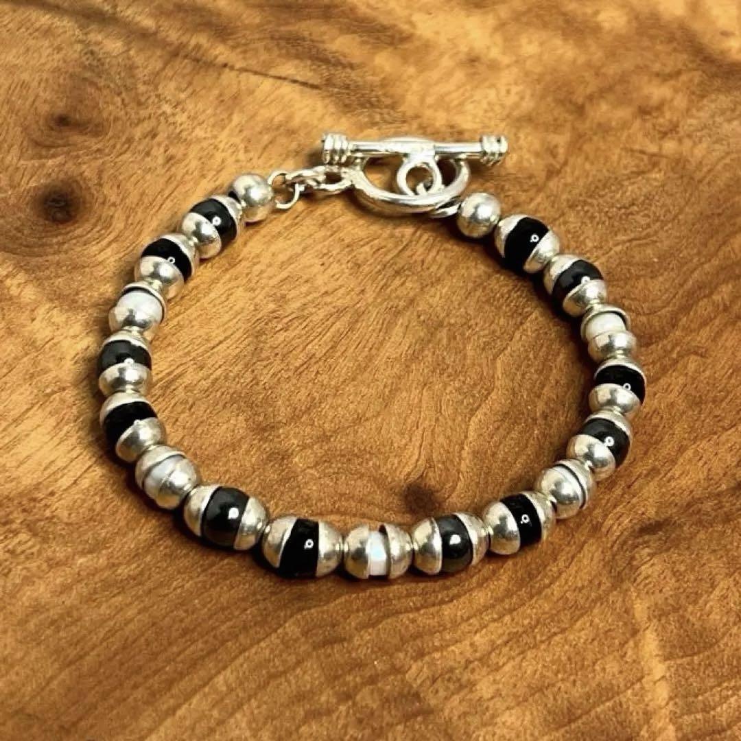 MEXICO Vintage Sterling Silver 925 Stone Bead Bracelet