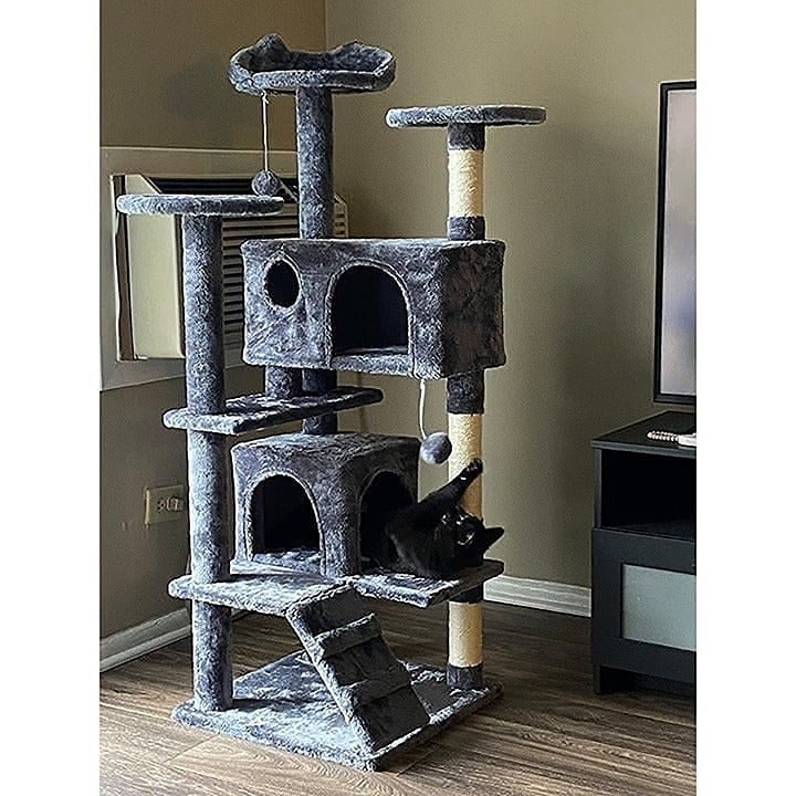 54in Cat Tree Tower Grey Condo Furniture Scratch Post for Kittens Pet House play