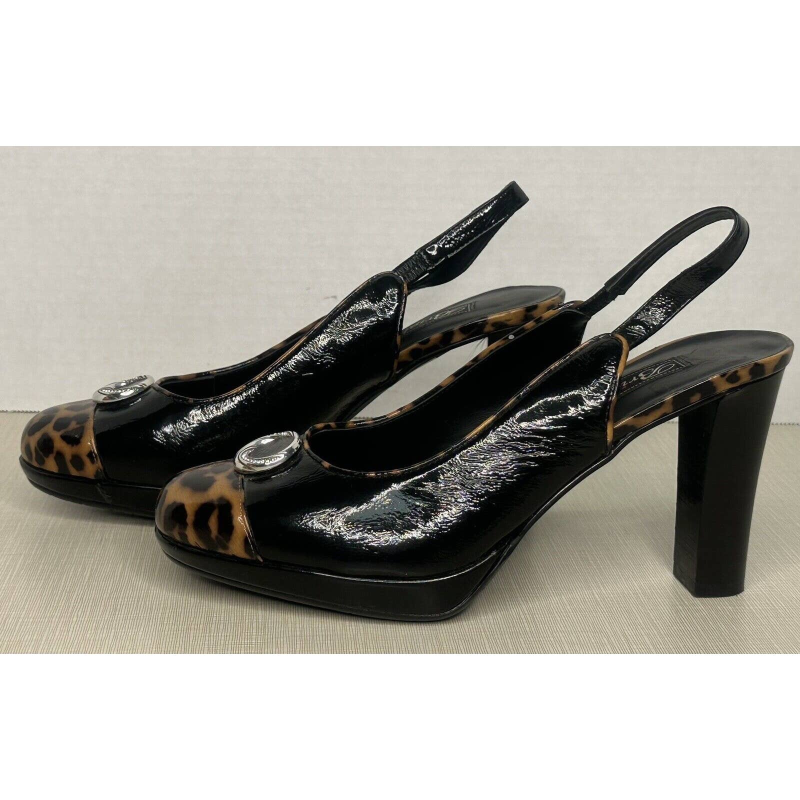 Brighton Sling Back Heels Sandals Cheetah BABS 8.5 Black