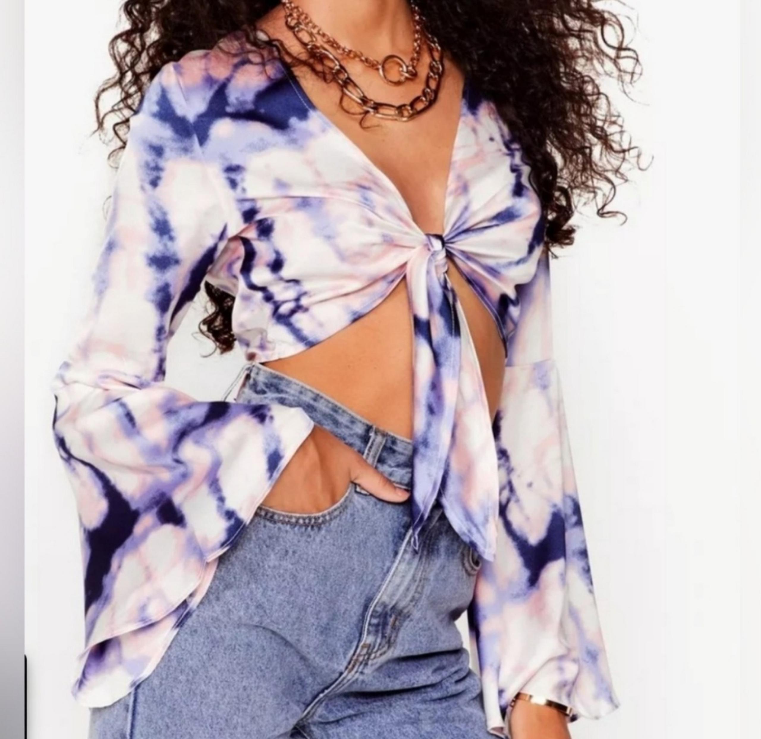 Nasty Gal Flare to Join Us Tie Dye Cropped Blouse