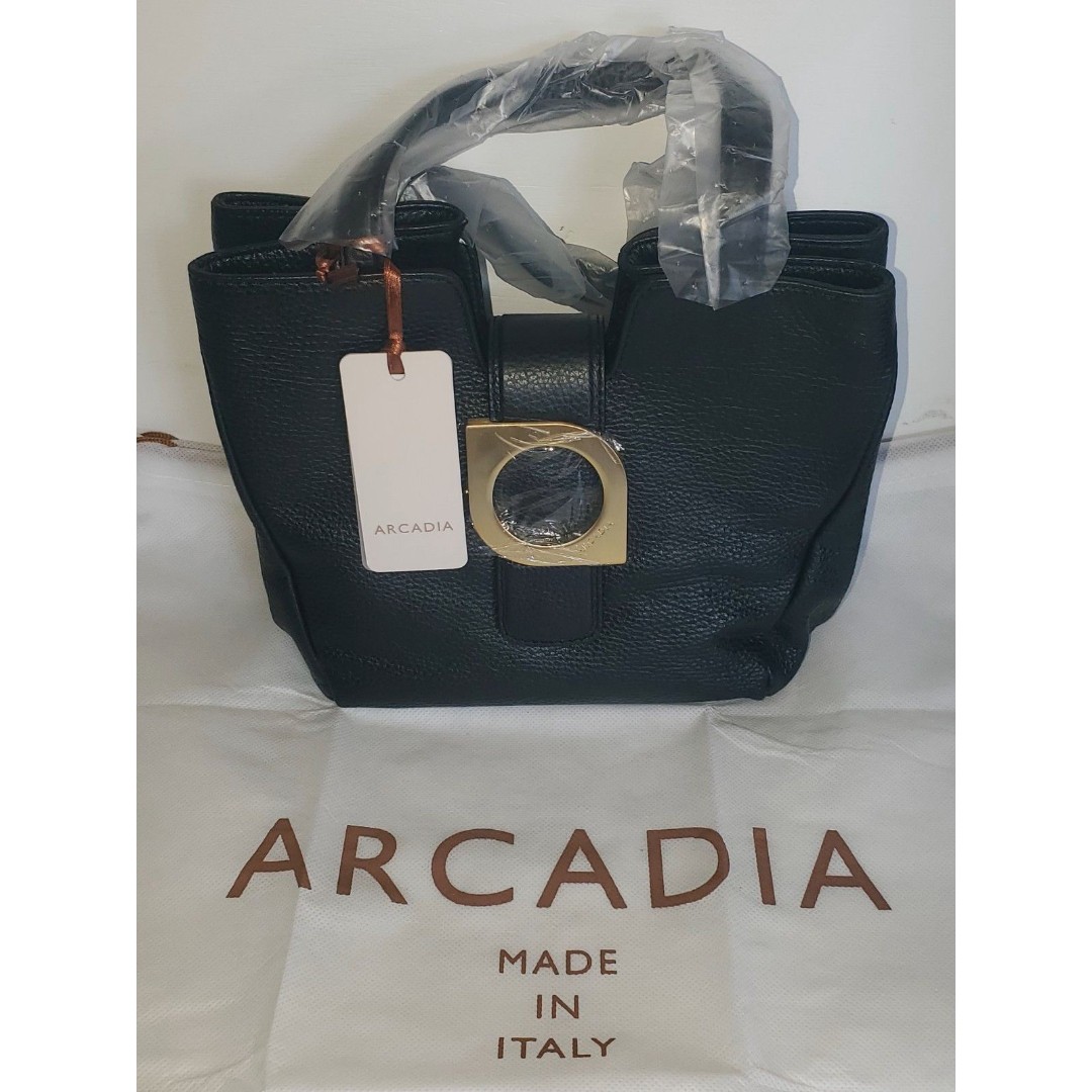 NWT Arcadia Bia Small Black Leather Top Handle Bag RARE Made In Italy 350 MSRP