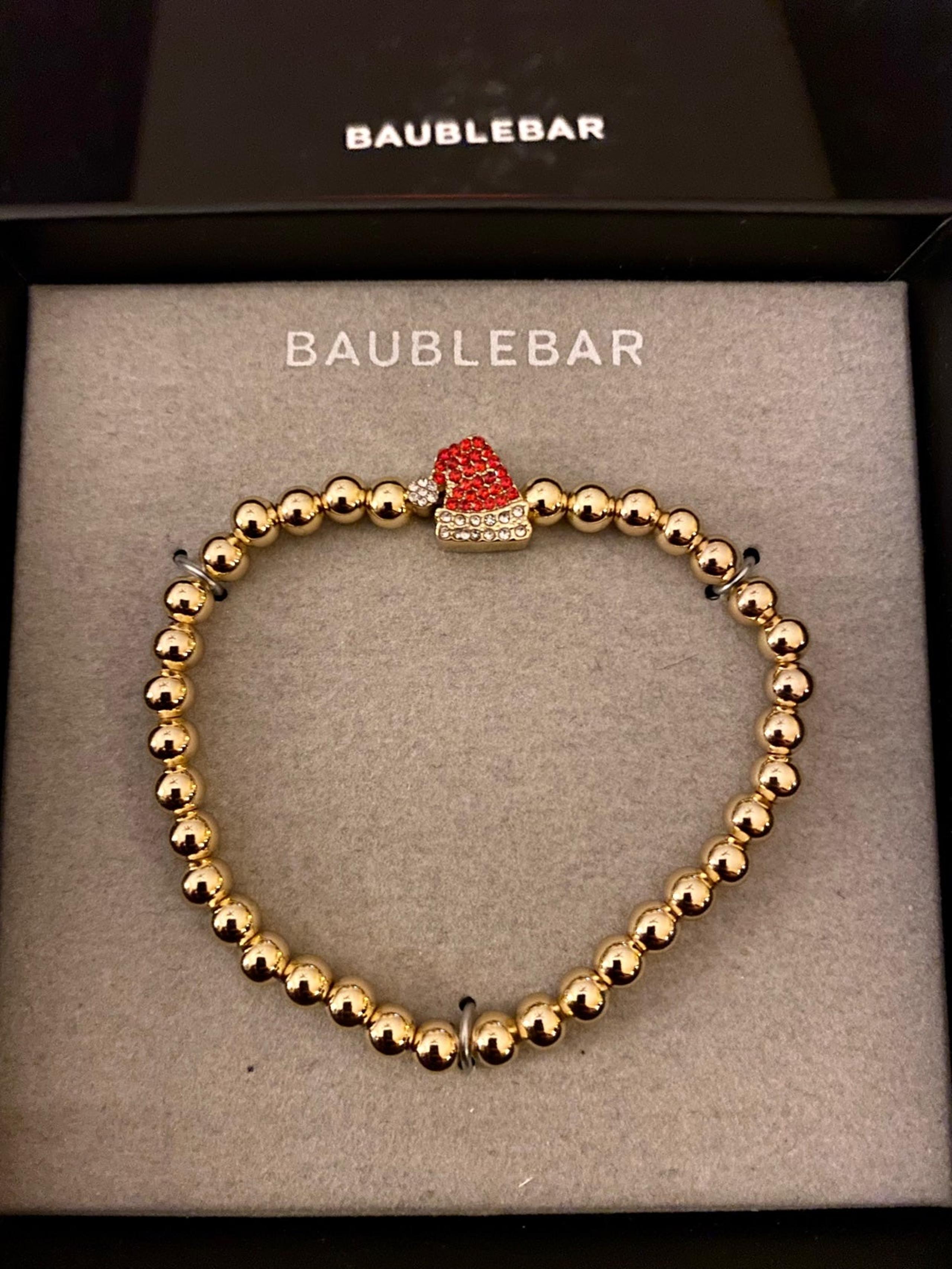Baublebar Pavé Crystal Santa Hat Gold Bead stretch Bracelet and black box NEW