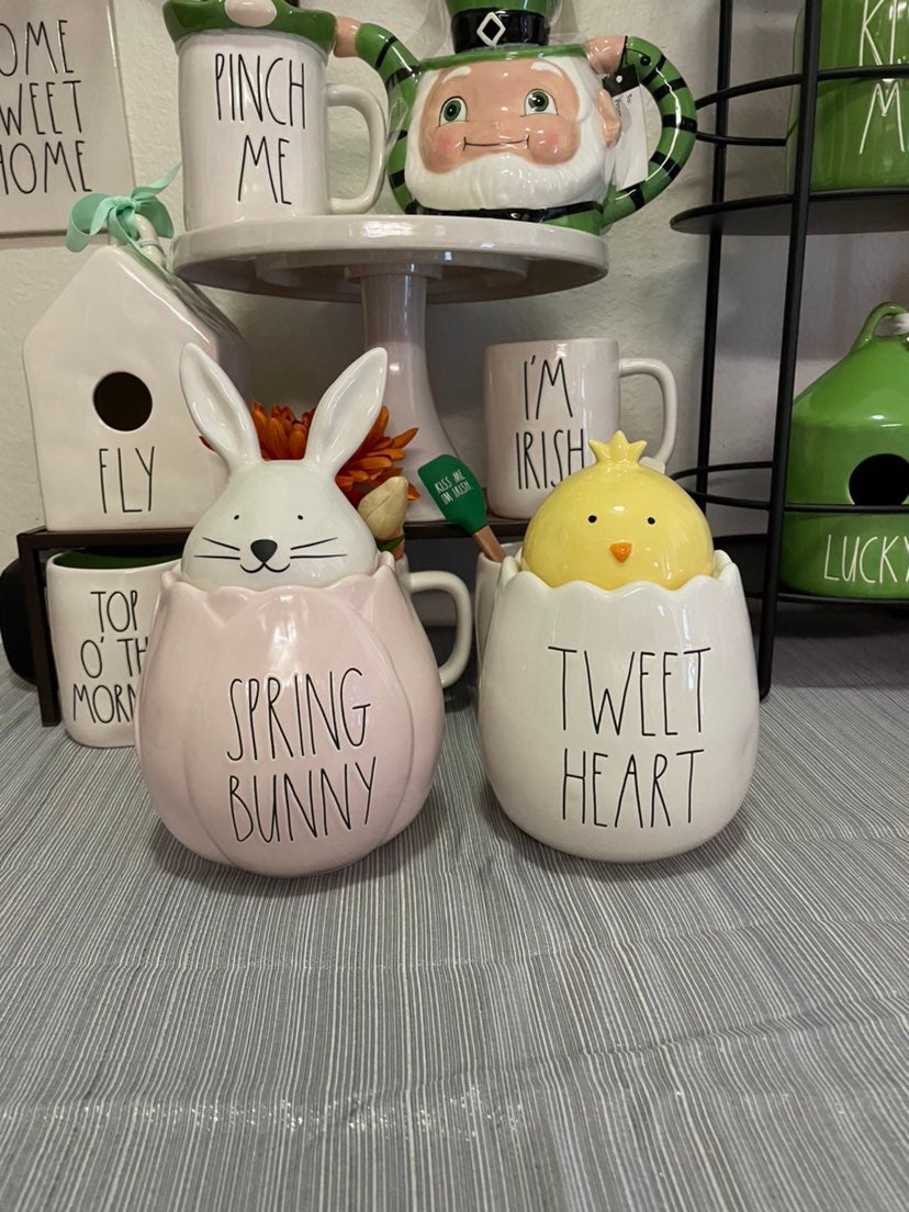 Rae Dunn Spring Bunny and Tweet Heart Easter Canisters.