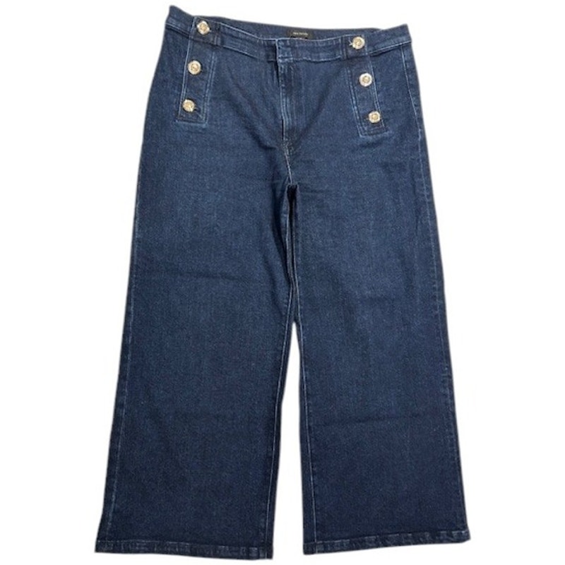 ANN TAYLOR Dark Wash Wide Leg Stretch Sailor Jeans Fisherman Patch Pockets 16