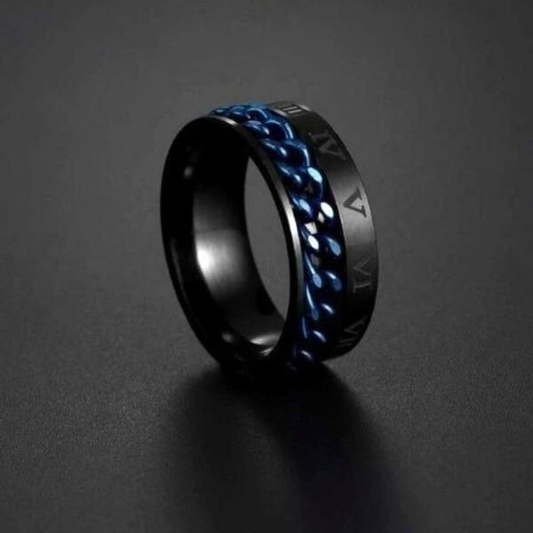 STAINLESS STEEL BLACK BLUE BRAIDED RING