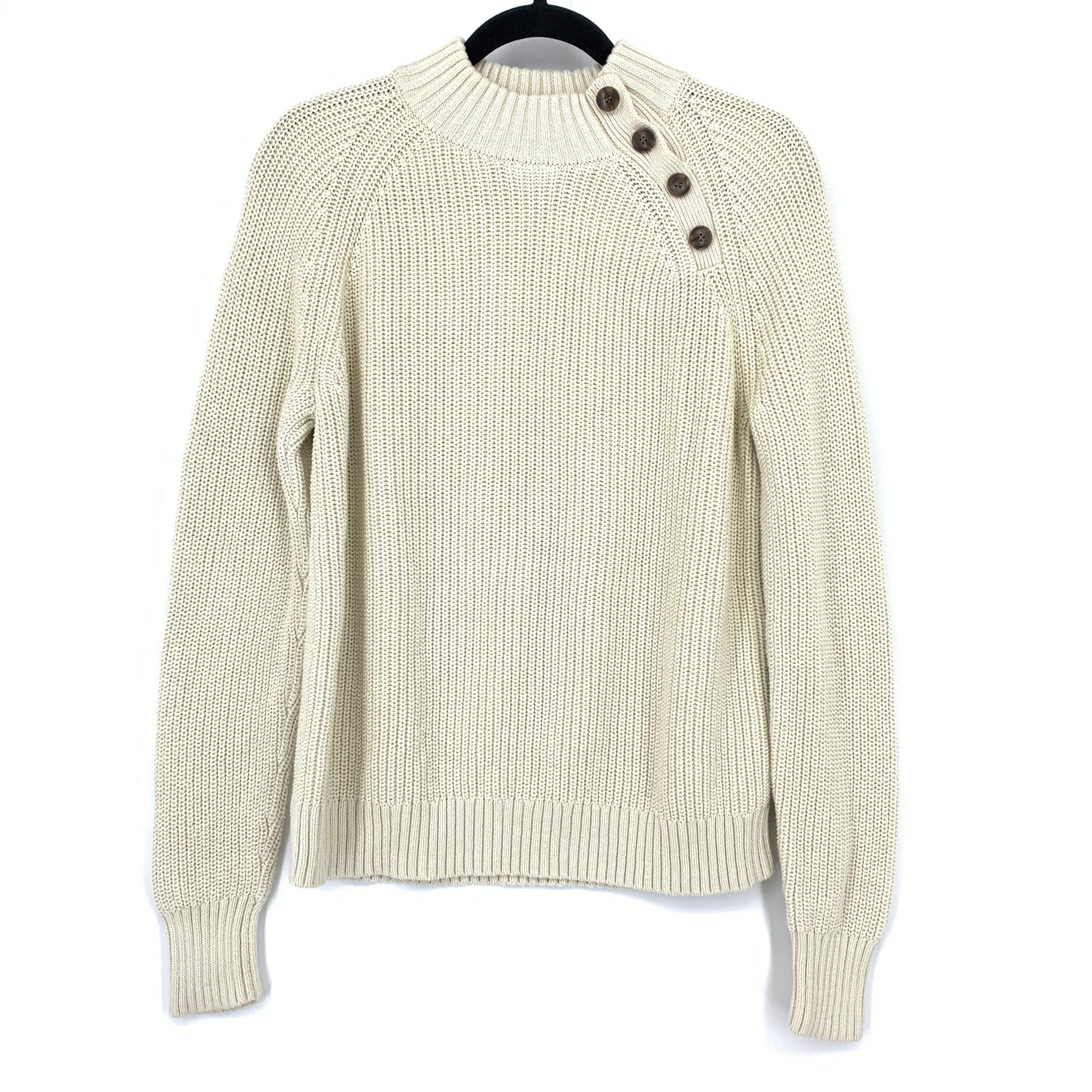 J. Crew Factory Sweater Womens Size Small Button Detail Mock Neck Cream Knit