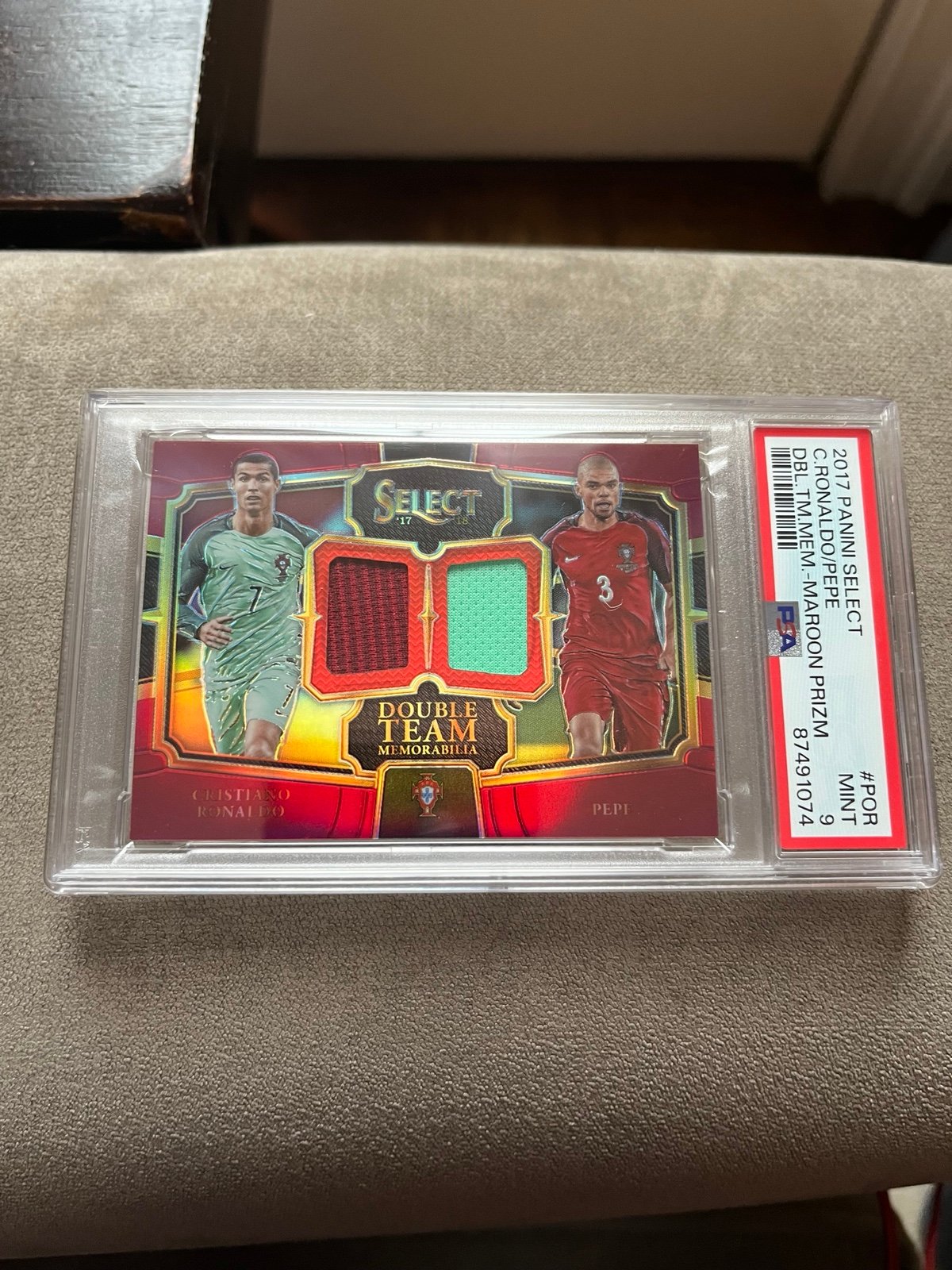 2017 Select Cristiano Ronaldo Pepe Duel Patch Red /199 Portugal Colormatch PSA 9