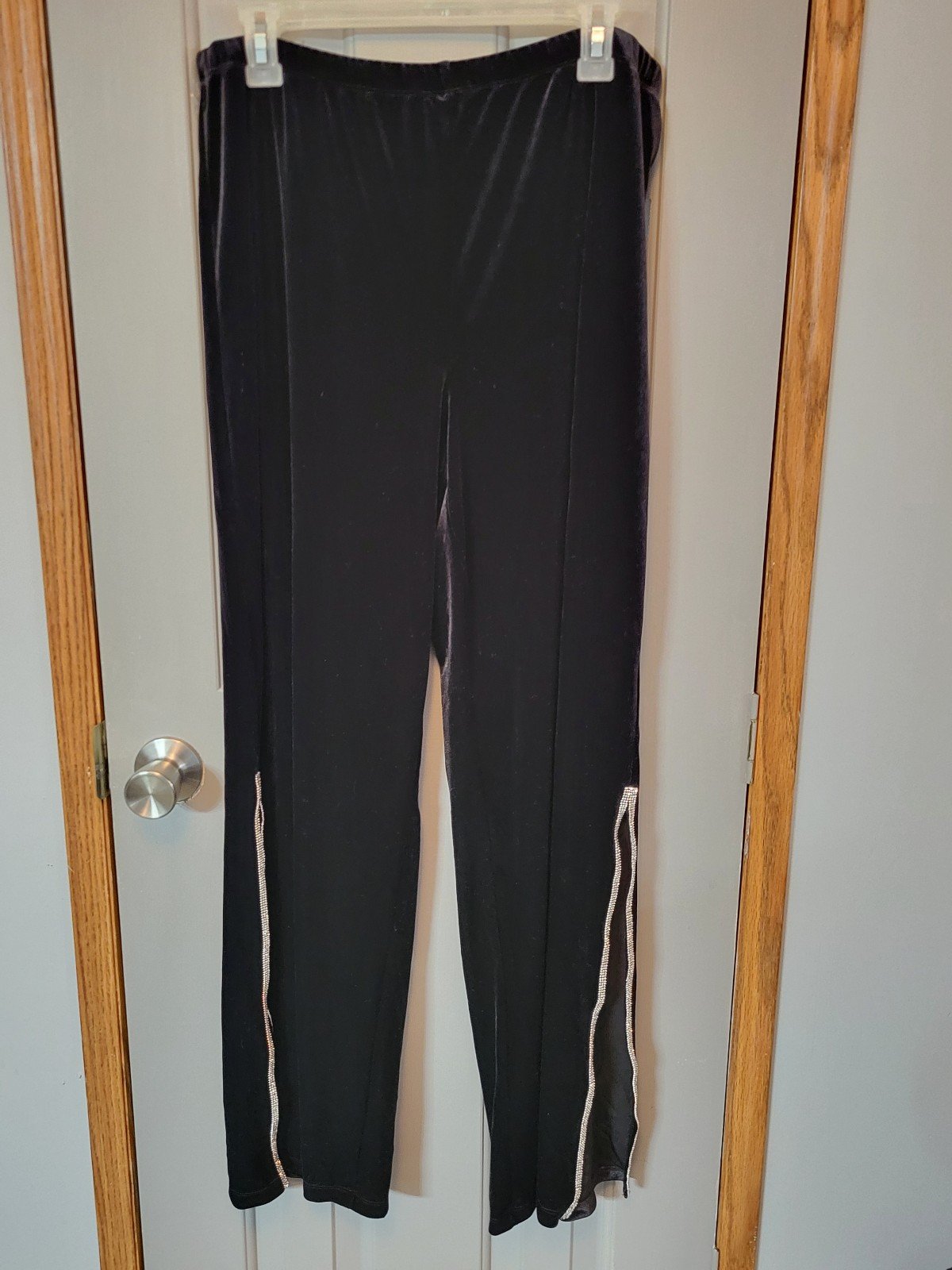 MSK Black Velvet Split Leg Rhinestone Pants