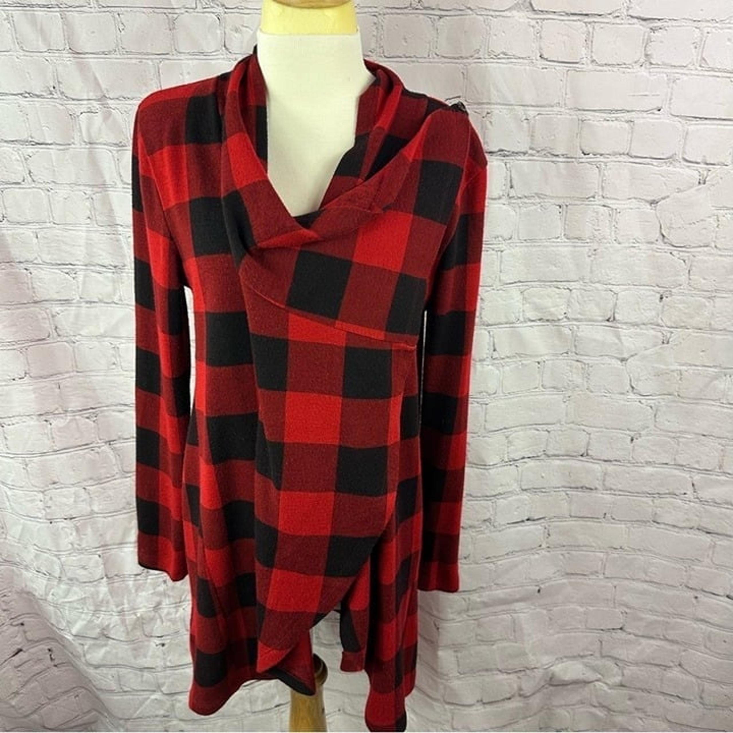 the limited buffalo plaid knit sweater cardigan with crisscross front panles LG