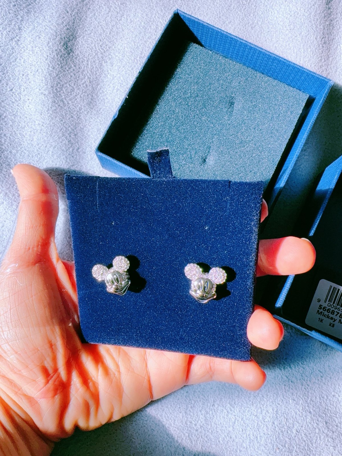 Swarovski Disney Mickey Mouse stud earrings, White, Rhodium Finished