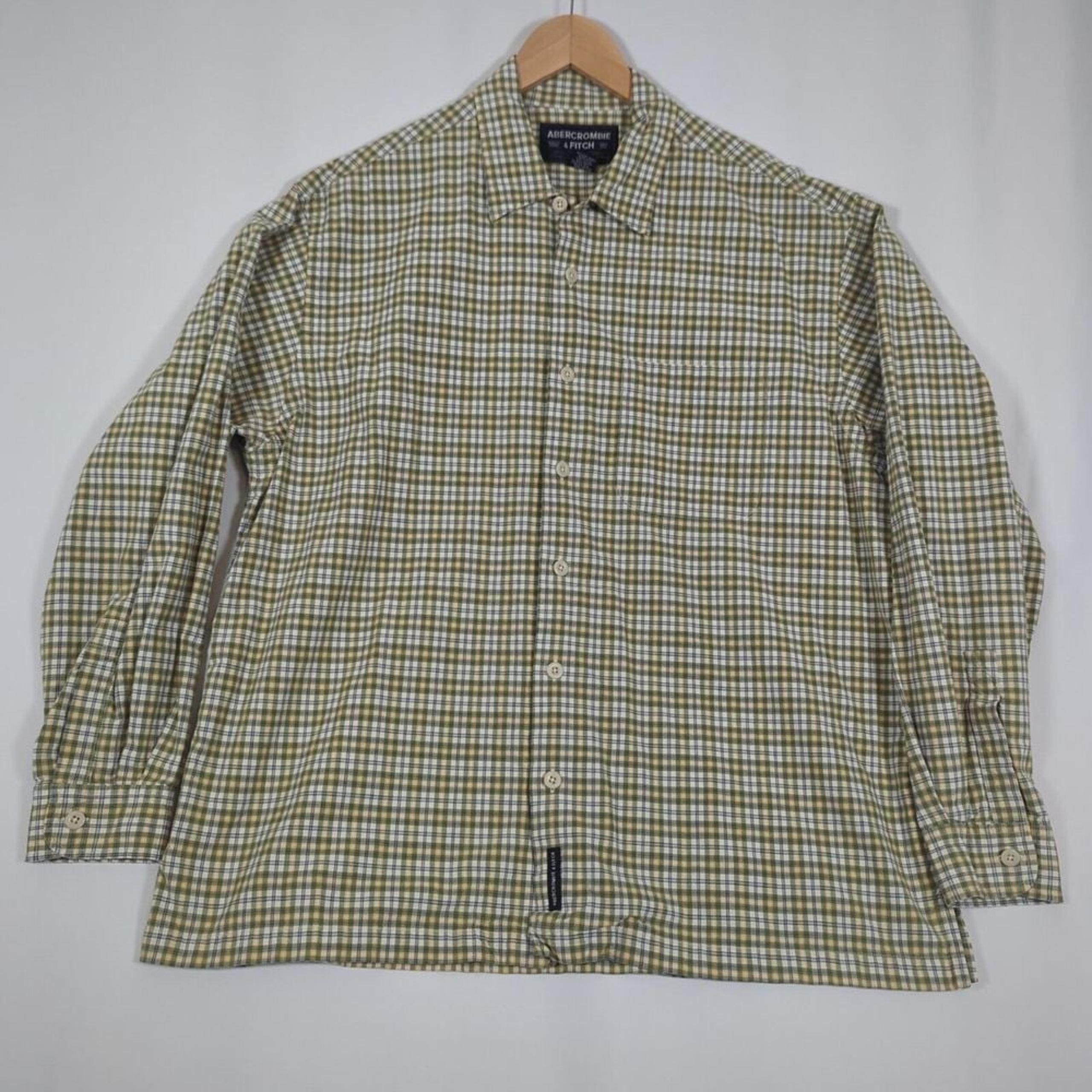 Abercrombie & Fitch Shirt Mens Medium Green Plaid 100% Cotton Long Sleeve Y2K