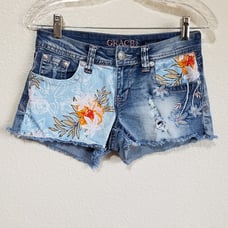 Grace in LA Patch Embroidered Denim Shorts