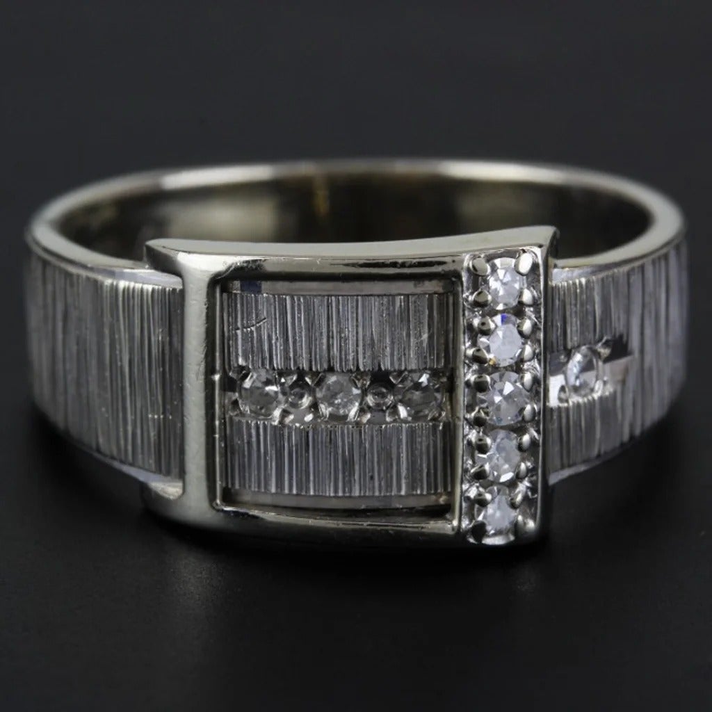 14k White Gold Buckle Diamond Ring