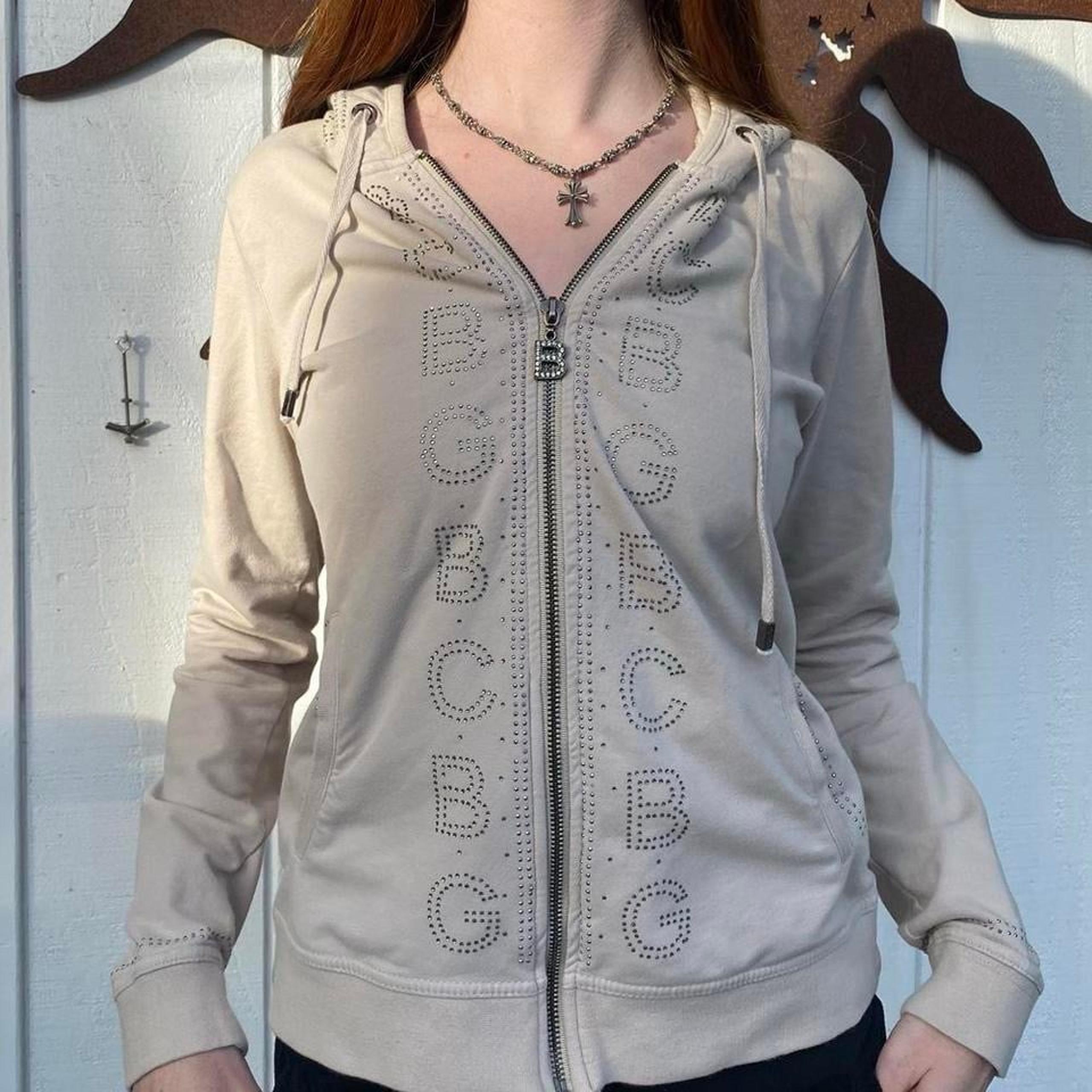 bcbg y2k embellished beige zip up jacket