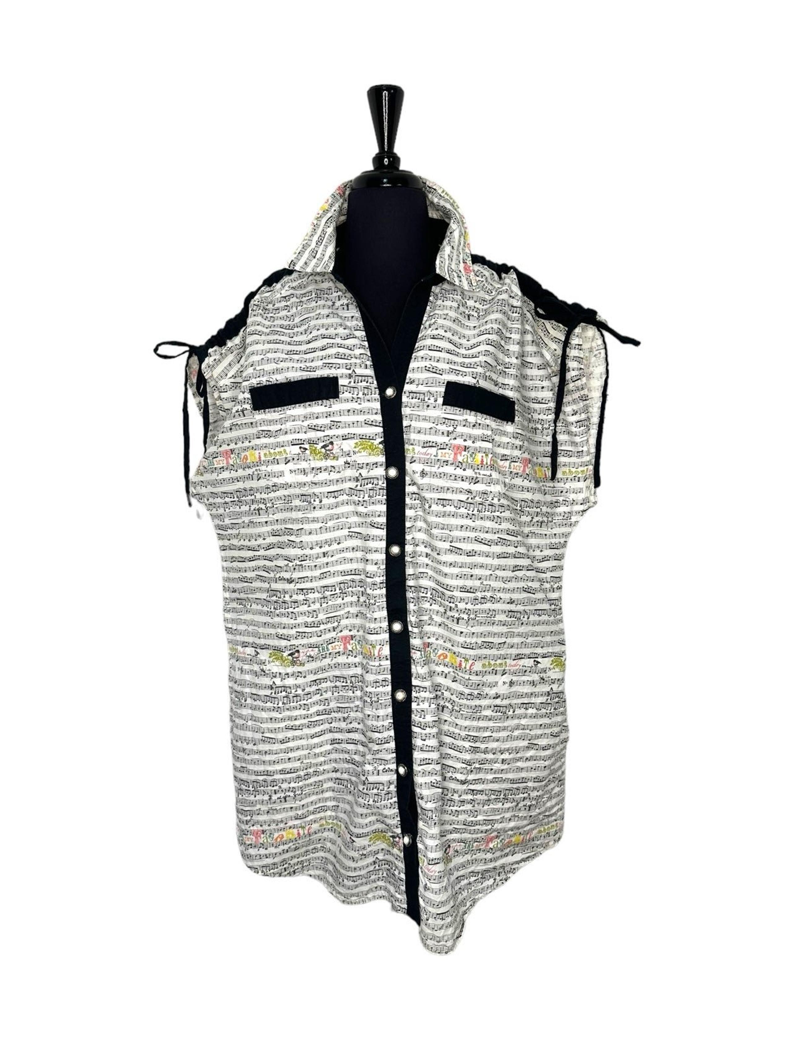 Boutique Handmade Music Note Print Cotton Shirt Dress Size XL Button Up Collard