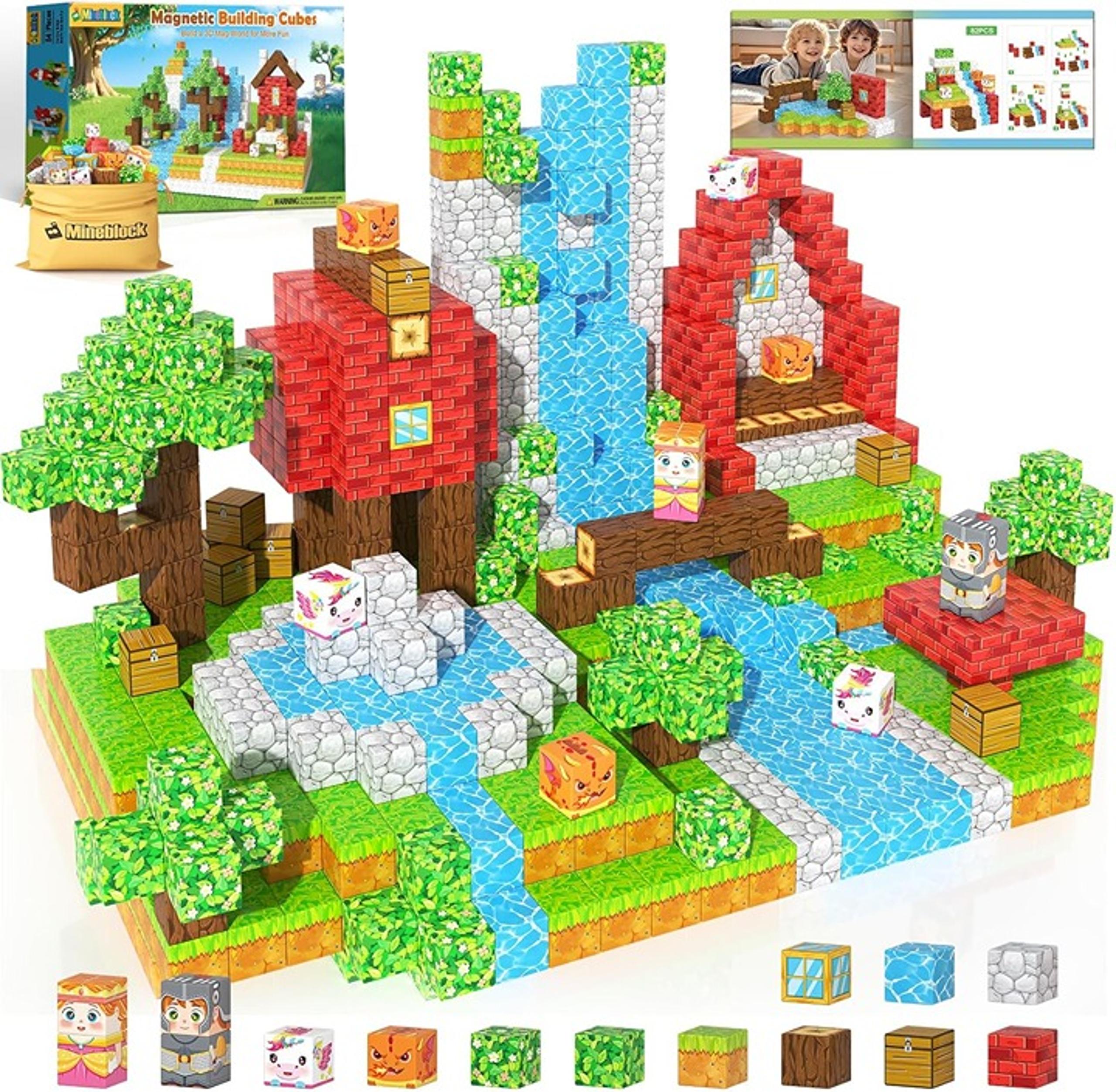 Magnetic Blocks - Build Mine Magnet World Set for Kids Age 3-5 6-8, STEM Sensory