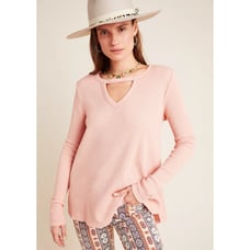 Anthropologie t.la Nadia Cut-Out Waffle Knit Thermal Tunic Top Dusty Pink S