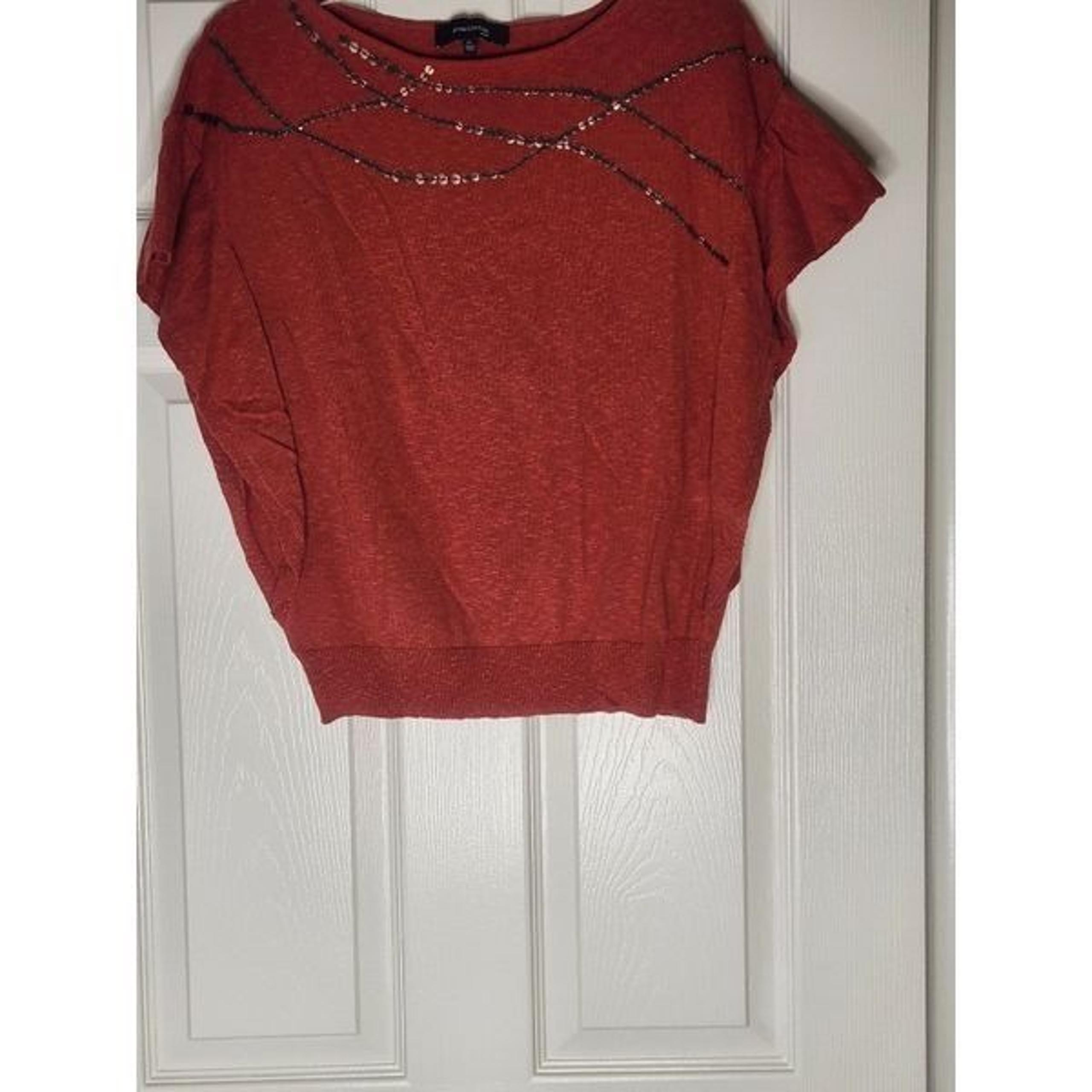 Jones New York PL Orange LINEN Blend Knit Emblishments Women's Top Blouse