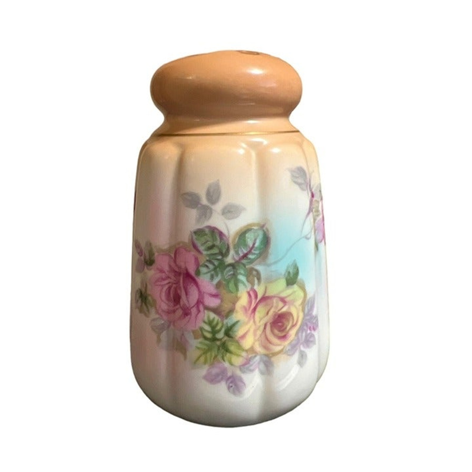 Antique Porcelain Hand Painted Roses Dresser Hat Pin Jar Circa Late 1800