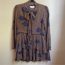 See by Chloe brown navy floral print tie neckline dress SIZE 36, 2-4