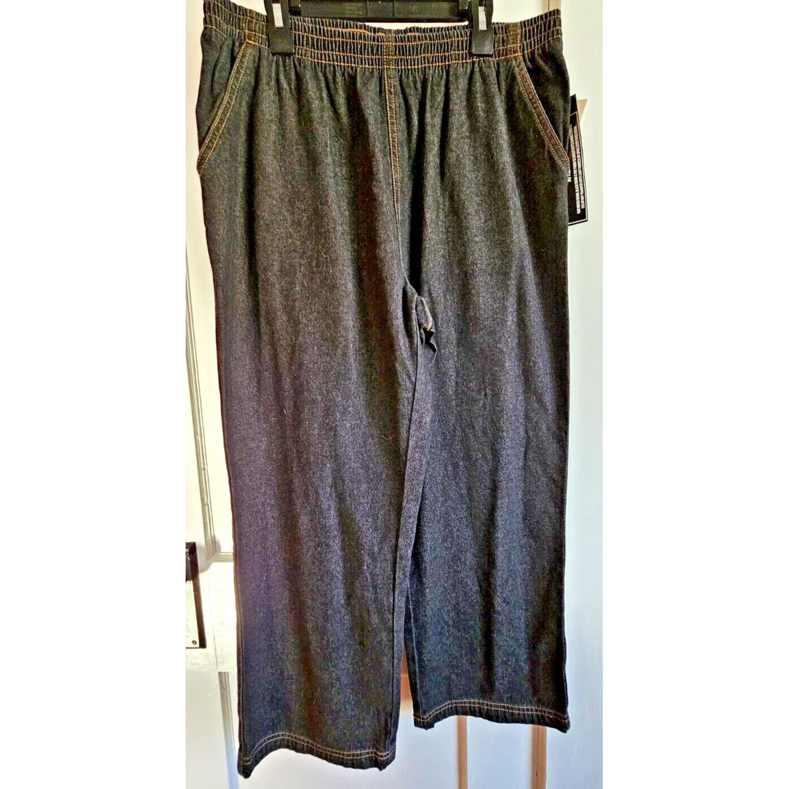 NWT ERIKA black wash denim pull on pants woman Petite Sz PL short wide leg
