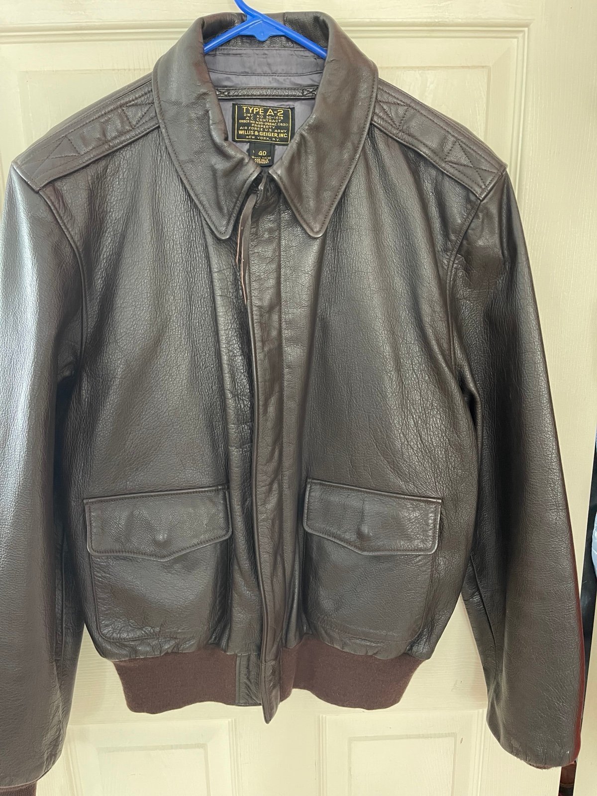Willis & Geiger Type A-2 Bomber Flight leather Jacket men’s size 40 USA made