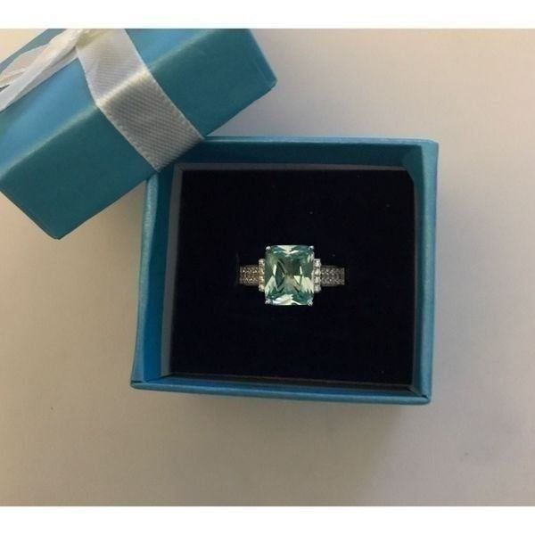 Gorgeous 5.08 Ct. Seafoam Green Spinel & Sim Diamond Engagement Ring Sz 8~.925SS