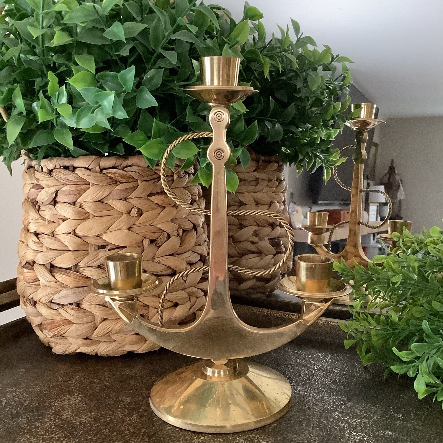 Vintage Brass Anchor Candle Holder
