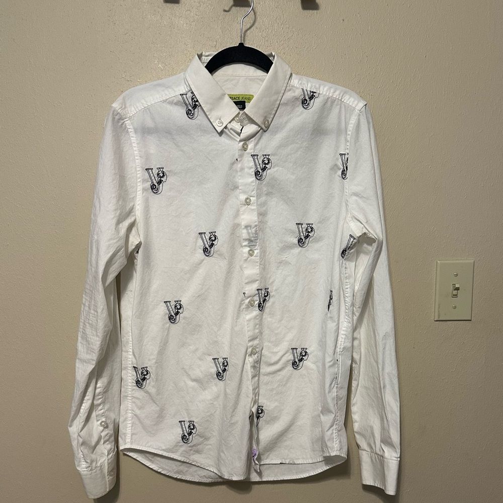 Versace Jeans Embroidered Logo Button Up Blouse Size Small