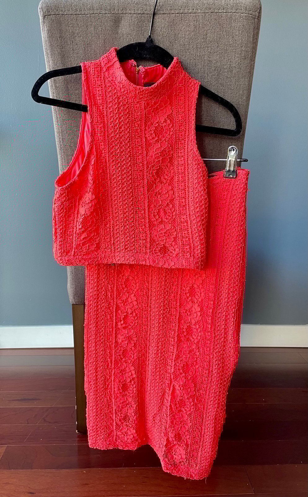 missguided coral 2-piece midi skirt set