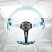 NEW JDM TRD Universal 6-Hole 350mm Deep Dish Teal Crystal Bubble Steering Wheel