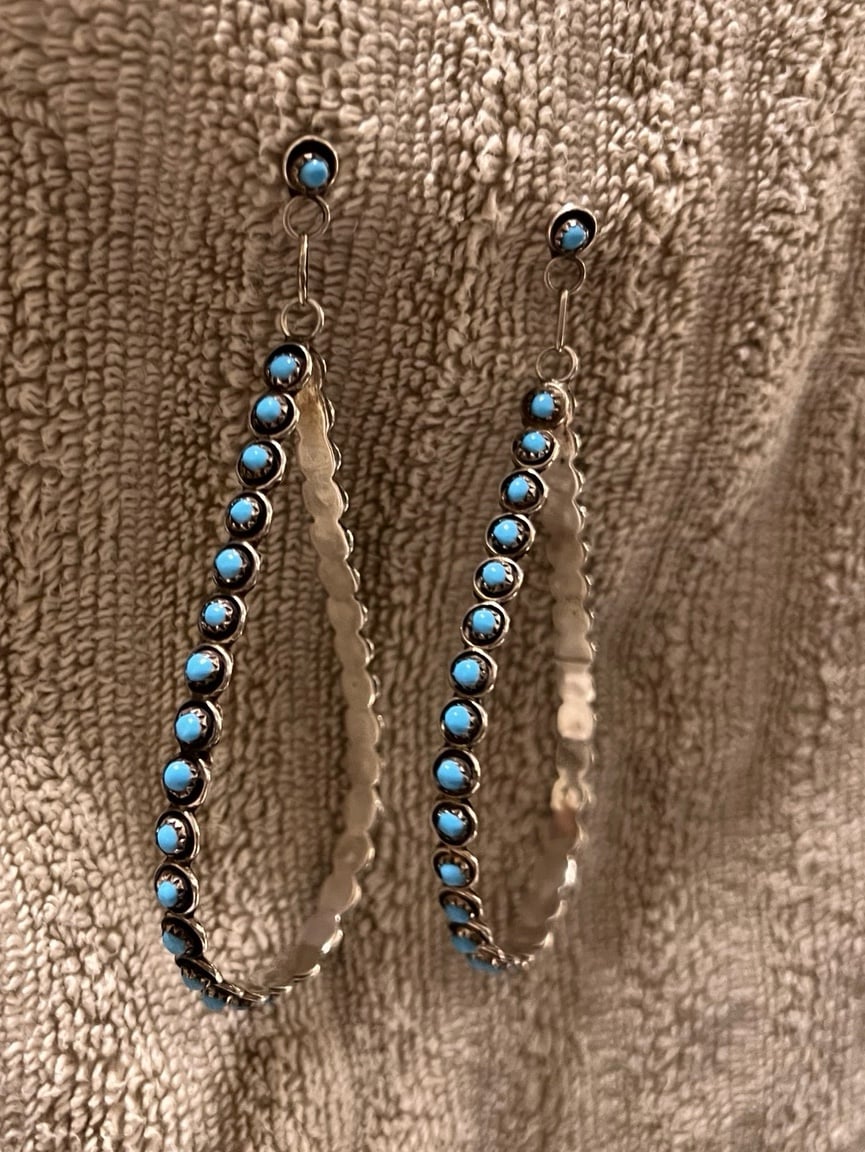 Sterling Siver Turquoise Hoop Earrings