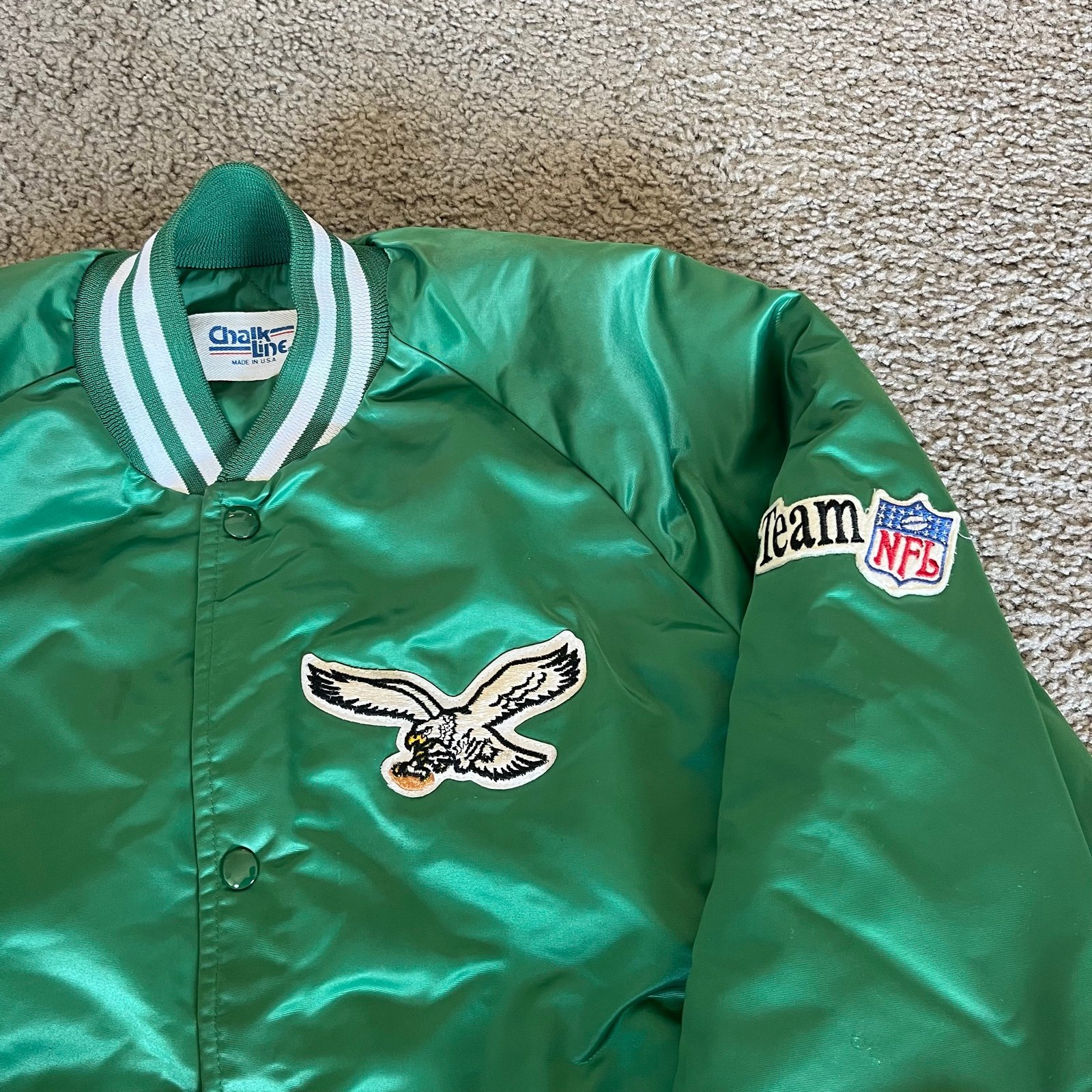 高評価レビュー Line Chalk 80s Vintage Philadelphia Jacket Satin Eagles ジャケット・アウター