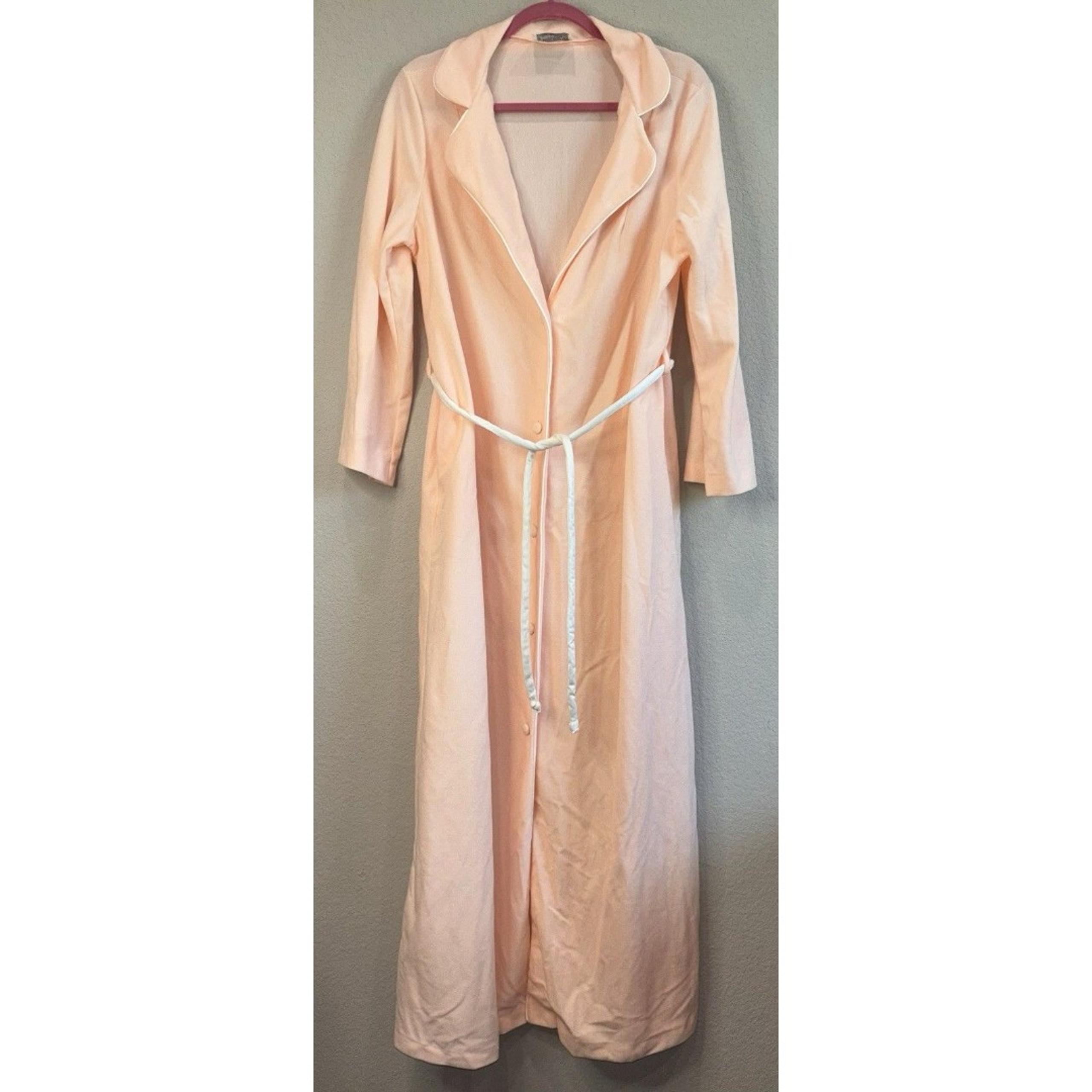 Gossard Artemis Vintage 1970’s Peach Retro Button Down Nightgown Robe Womens L