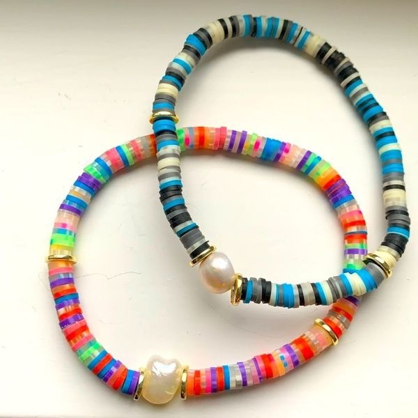 2 Rainbow Candy Bead & Real Pearl Bracelet Set for Teen, Adult - Fun Gift-Ready