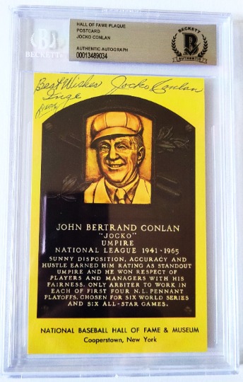 Jocko Conlan Hall of Fame Umpire Signed Hall of Fame Plaque Postcard- Beckett