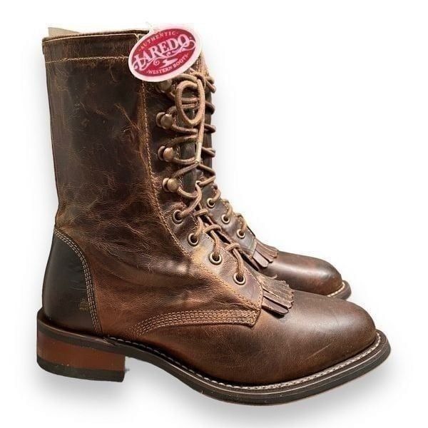 LAREDO BOOTS WOMEN'S 7 BROWN SARA ROSE TAN SIDE-ZIP LEATHER WESTERN 52062