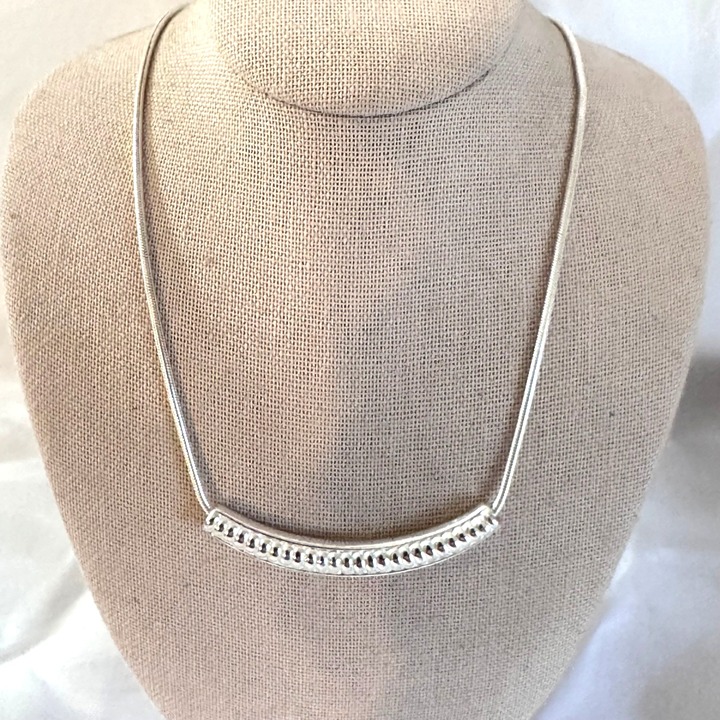VTG Sterling Silver 925 Textured Bar Statement Necklace Size 16'' Length