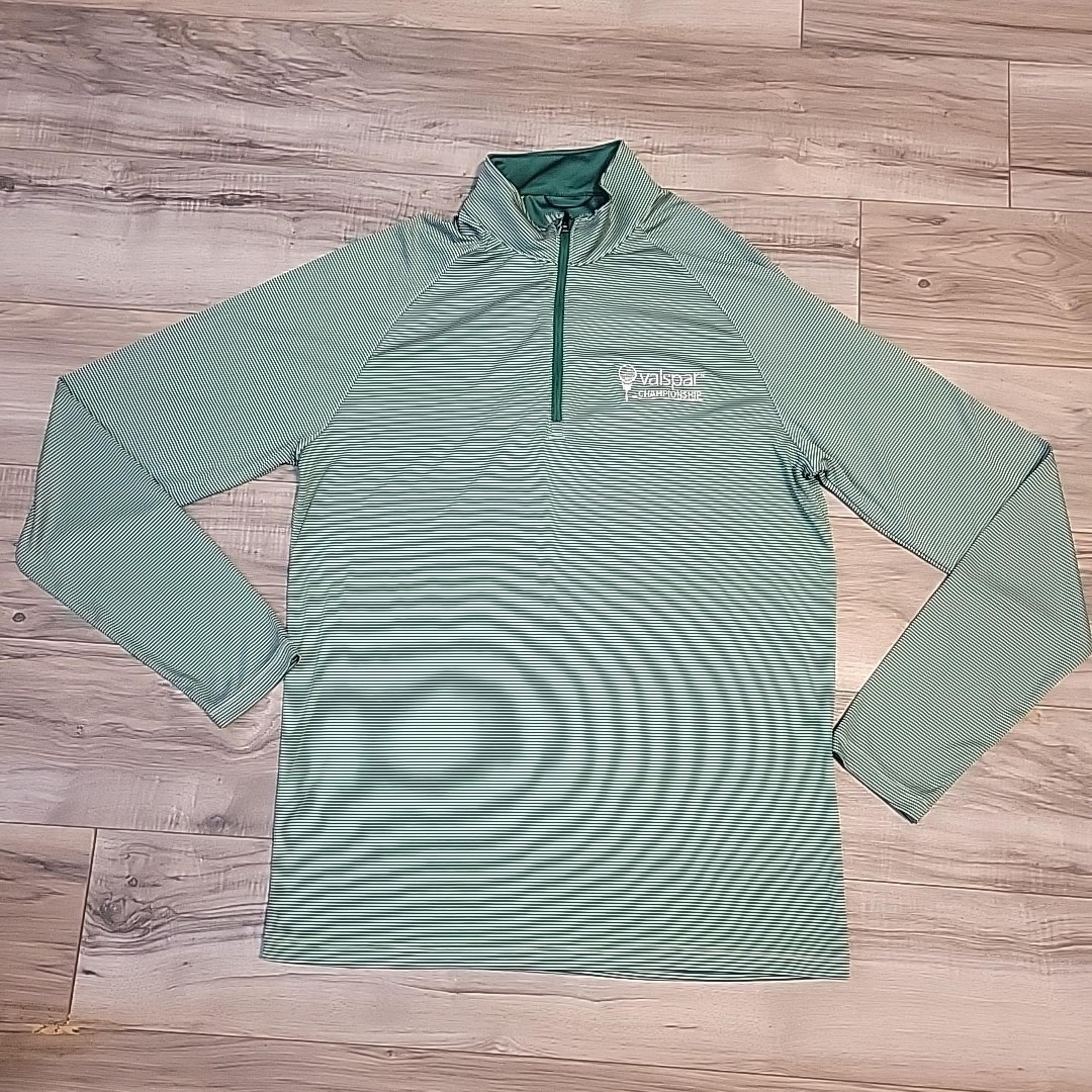 PGA Tour Half Zip Shirt Womens Meduim Green Long Sleeve Striped Levelwear