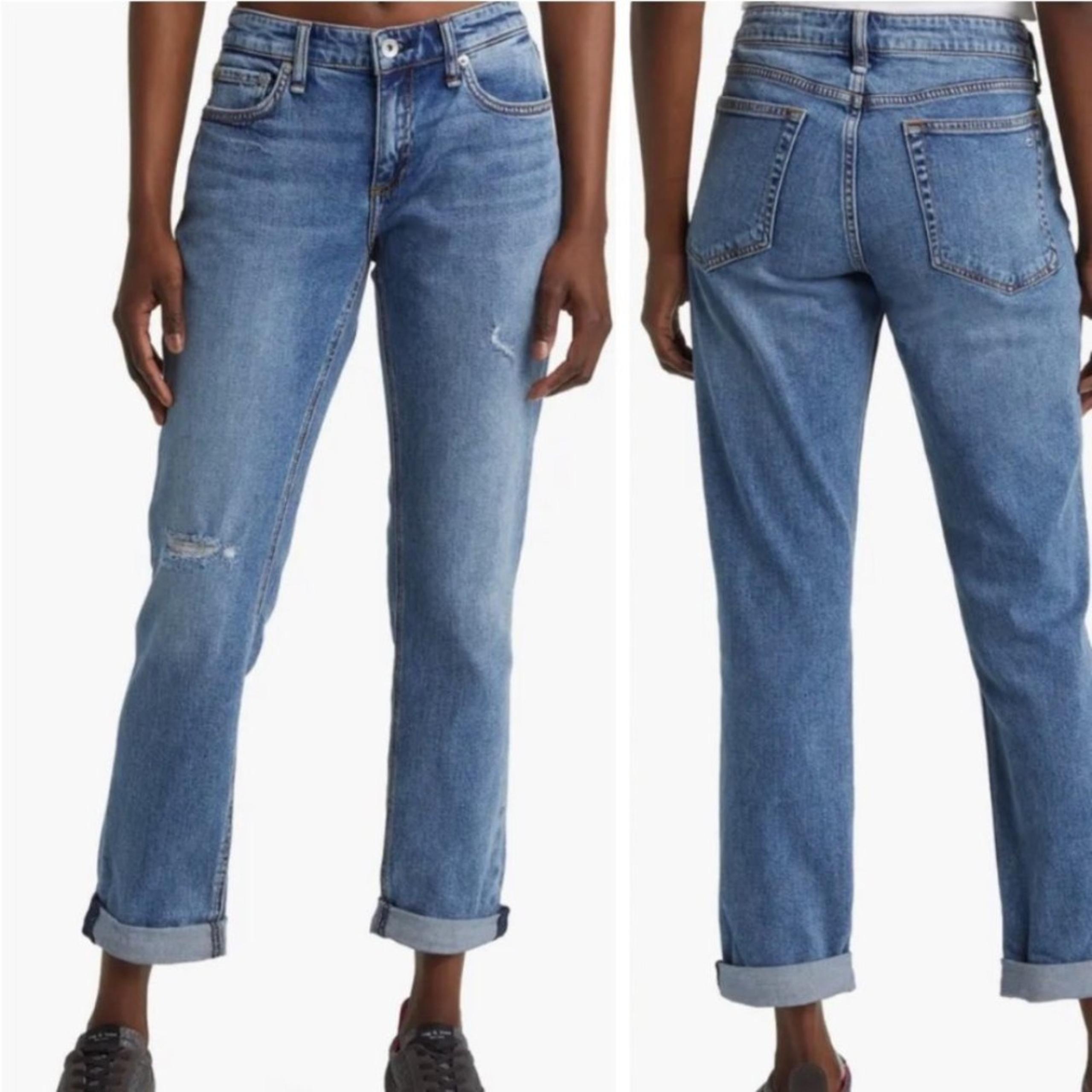 Rag & Bone Dre Low-Rise Slim Boyfriend Fit Light Distressed Denim Blue Jeans‎ 33