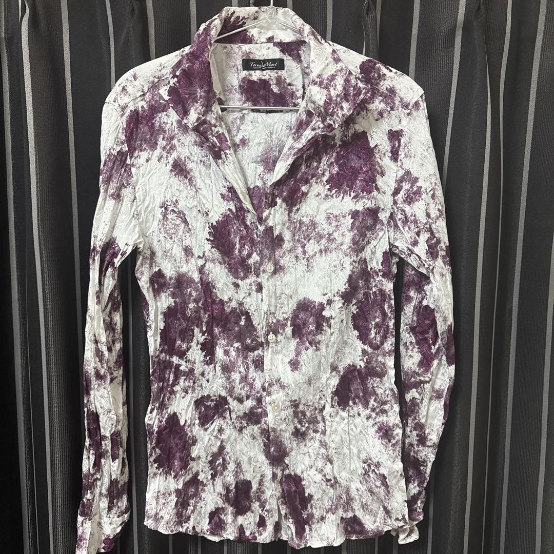 Tornado Mart Wrinkled Shadow Rose Flower Stretch Dress Shirt