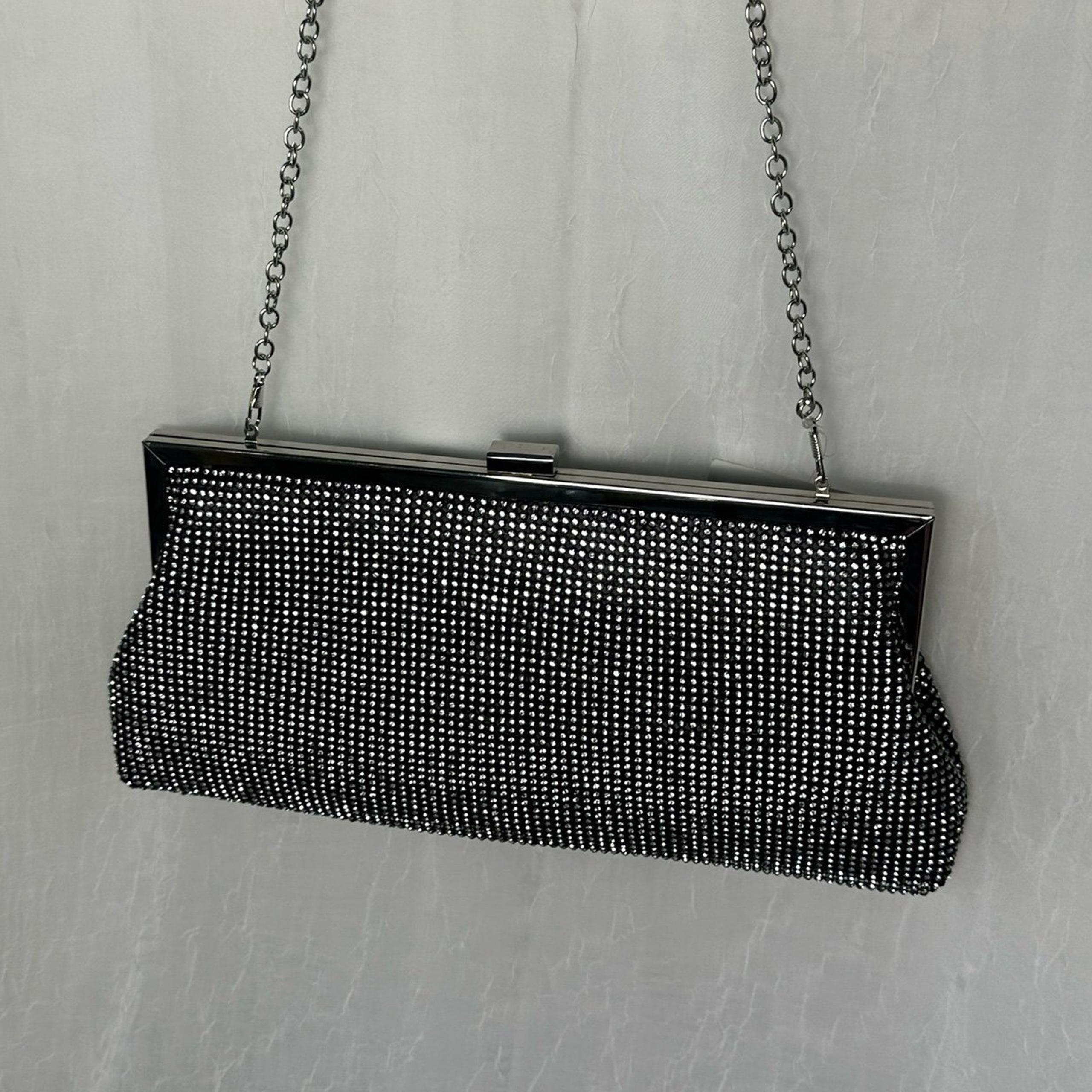 Like Dreams Silver Metallic Rhinestone Encrusted Clutch Evening Crossbody Bag