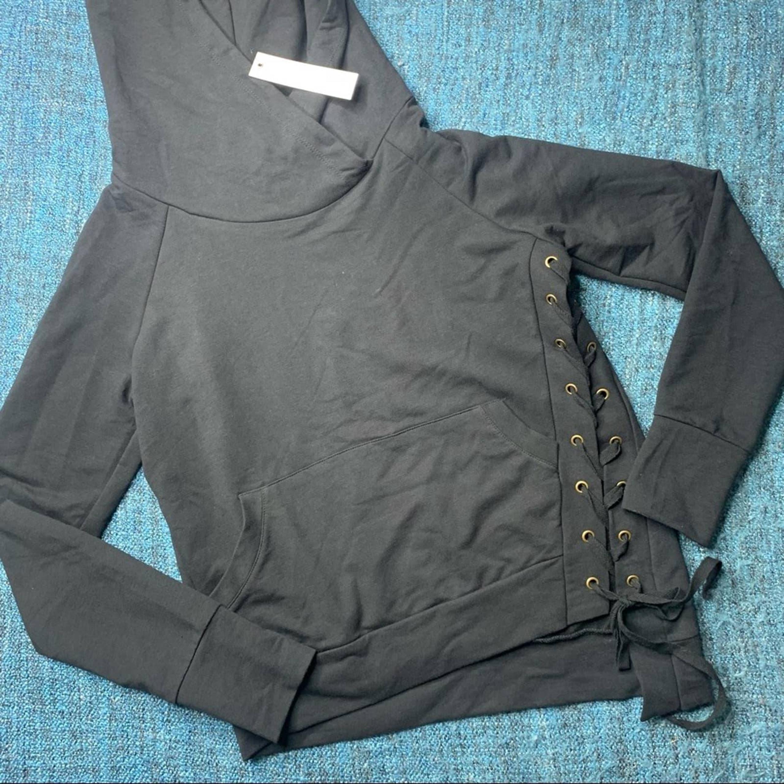 NWT Drew Lace Up Asymmetrical Hoodie in Black Size XS Women's $172