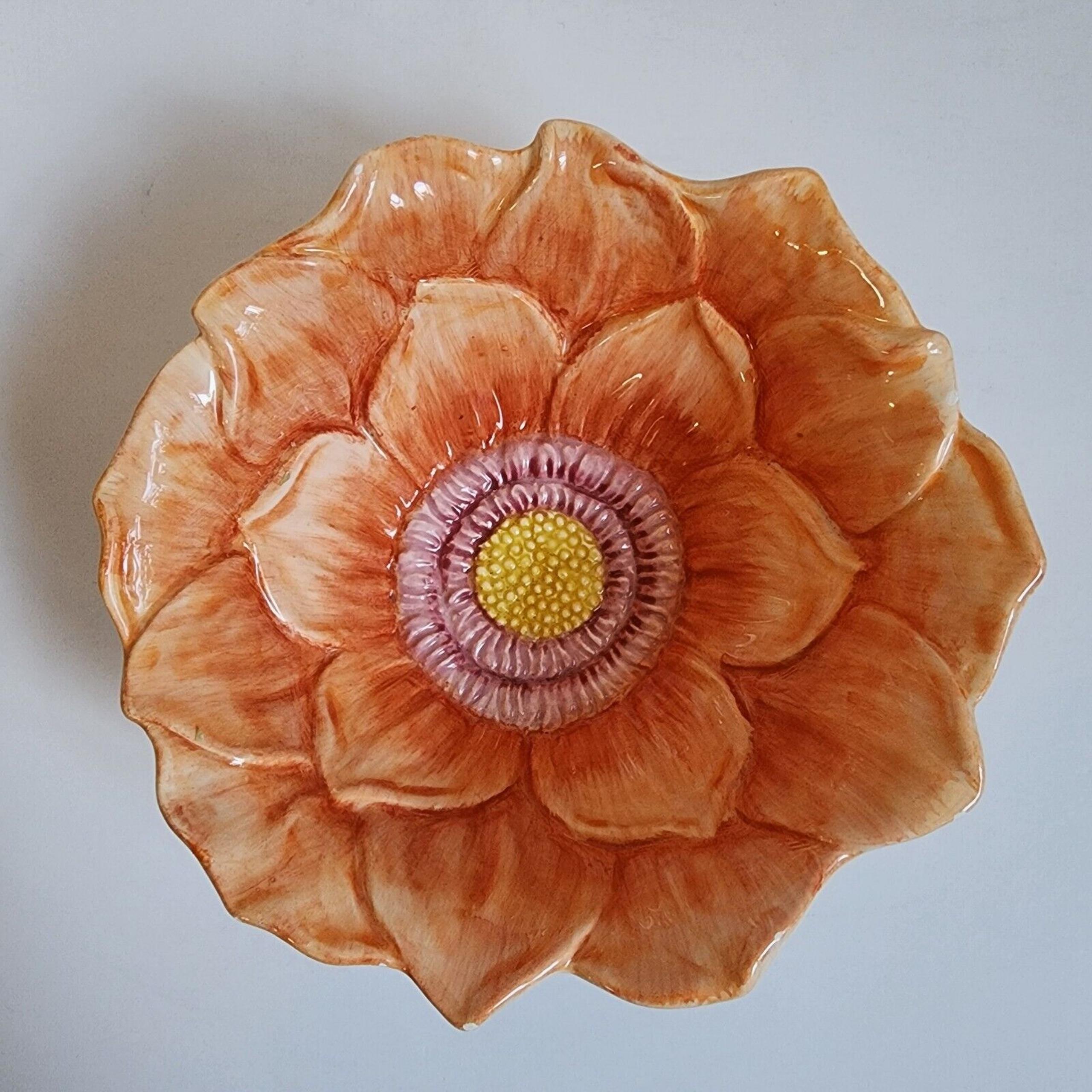 Pier 1 Imports Earthenware Bowl Orange Flower Candy Dish Trinket Holder