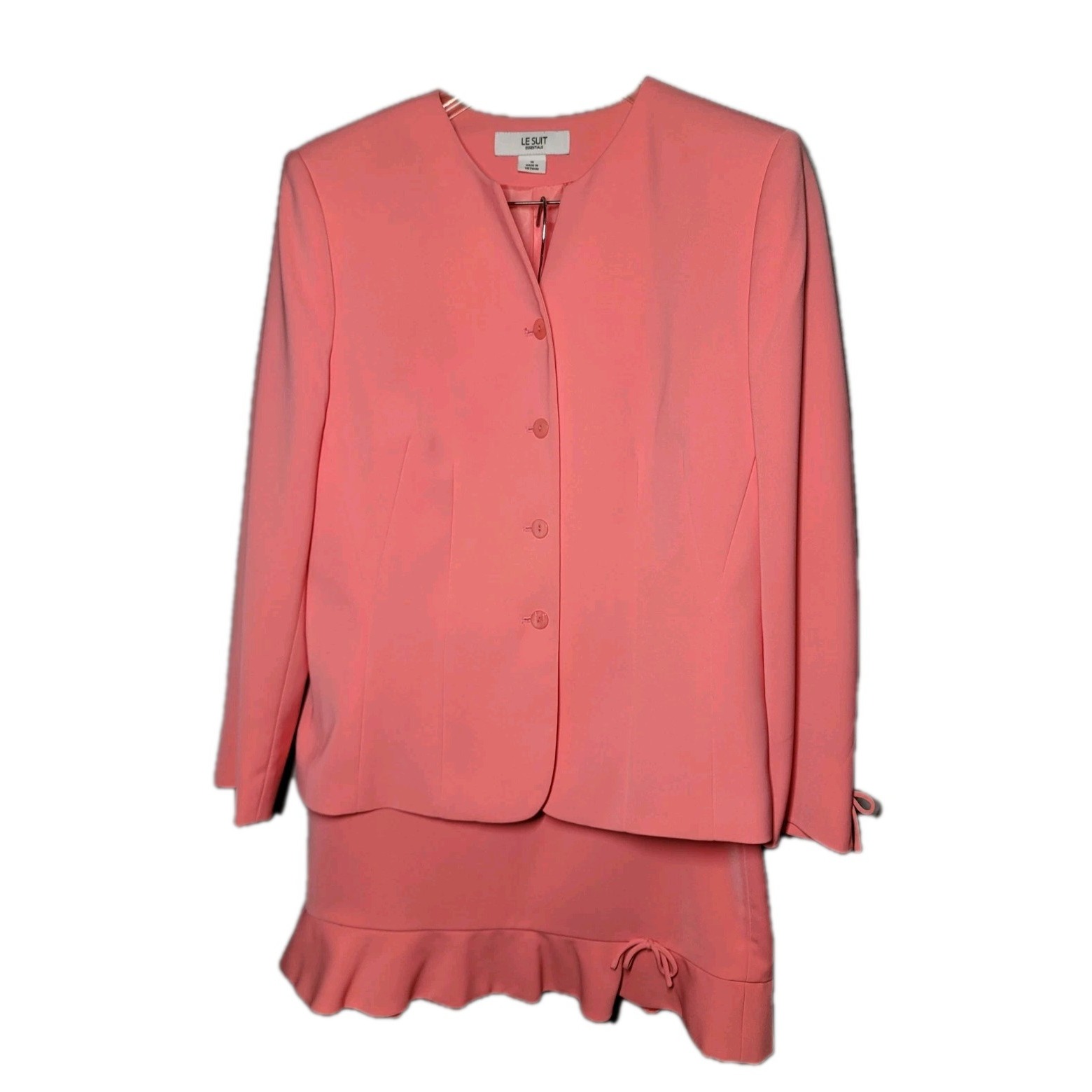 Le Suit Essentials Womens Sz 14 Pink 2 Piece Straight Skirt Button Jacket