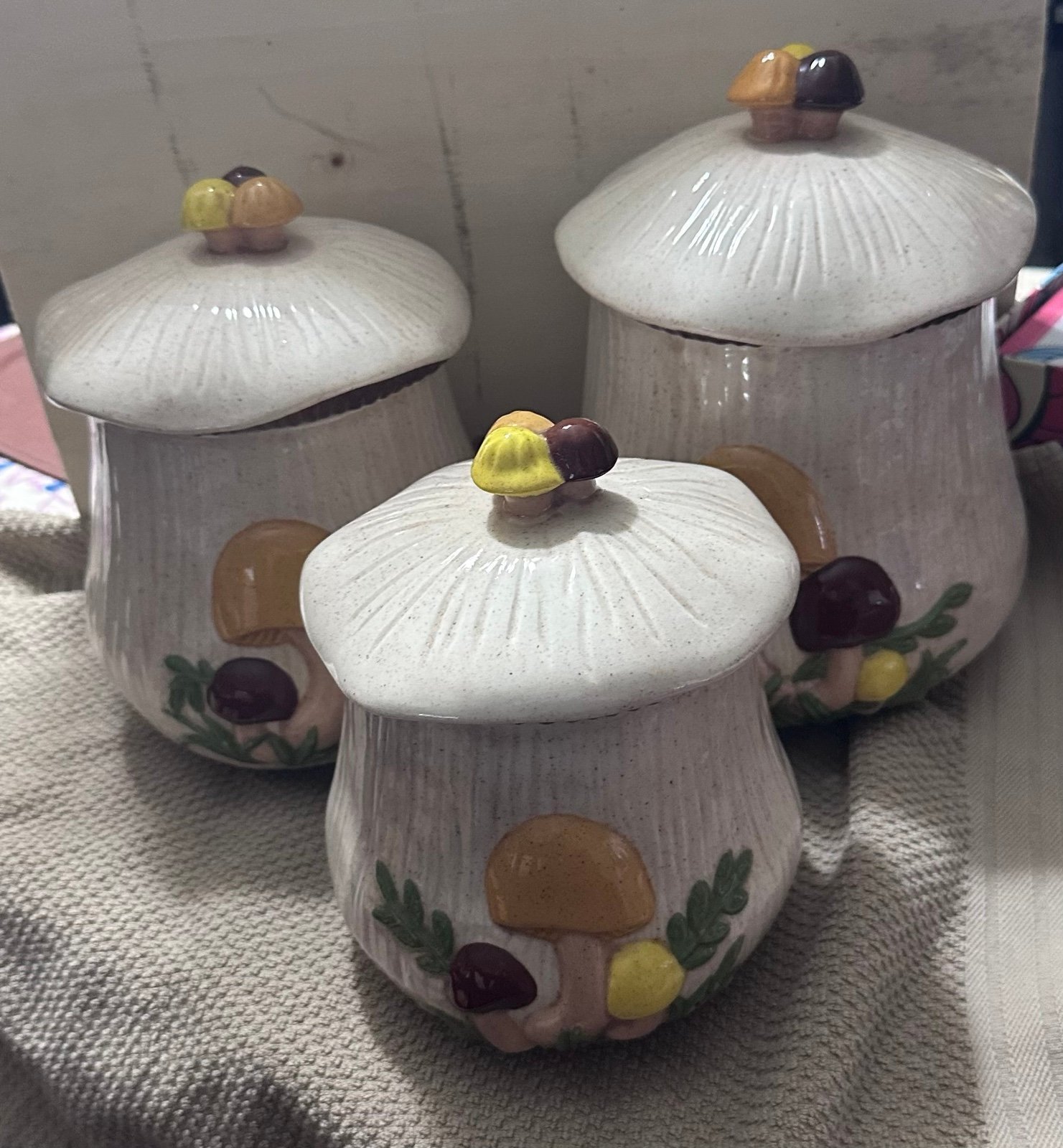 1970 Mushroom Canister Set & Cute Shakers Too
