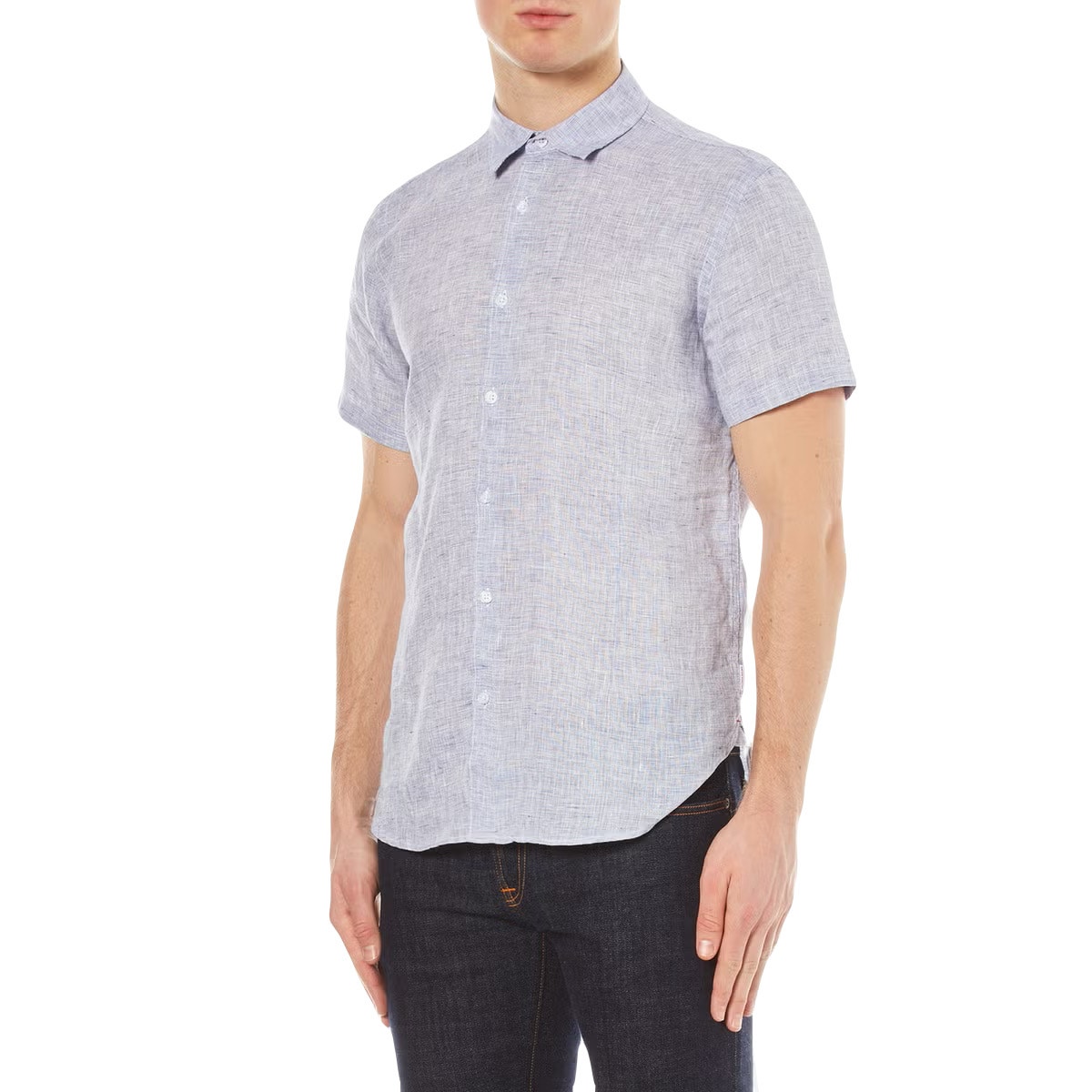 NWOT ORLEBAR BROWN Classic Fit Shirt Men L Linen Blue Short Sleeve Button Down